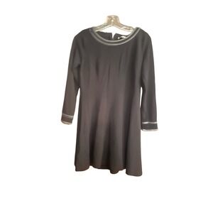 LOFT Petites Black Long Sleeve A-Line Dress w/ Silver Trim - Career, Cocktail‎